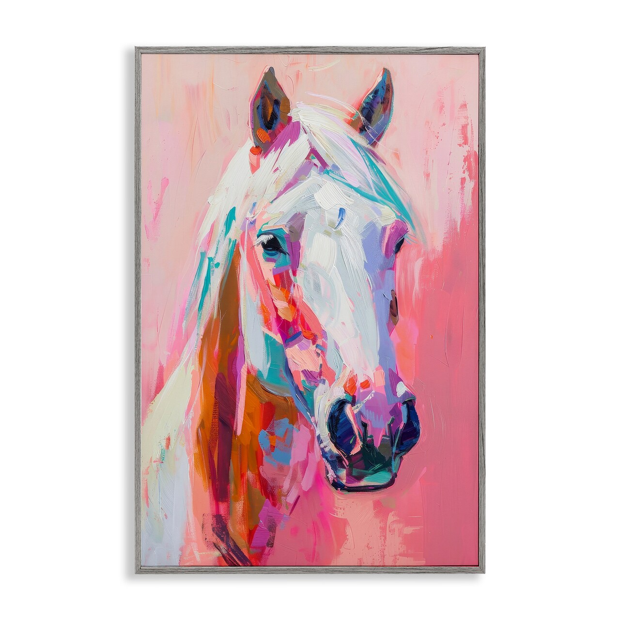 Stupell Industries Horse Visage on Pink Framed Giclee Wall Art Design by Petal Prints Design